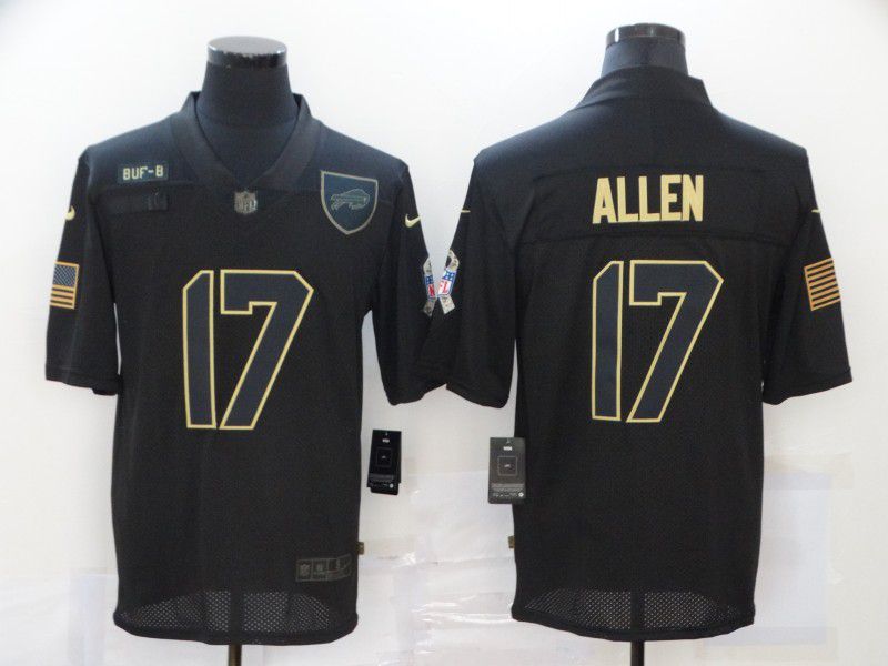 Men Buffalo Bills 17 Allen Black gold lettering 2020 Nike NFL Jersey